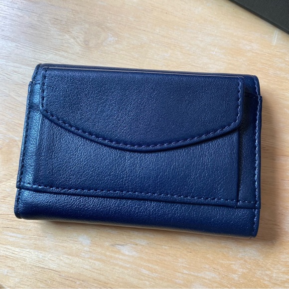 Auth Anya Hindmarch Trifold Navy Blue Wallet PRISTINE w/ Box - Picture 3 of 13